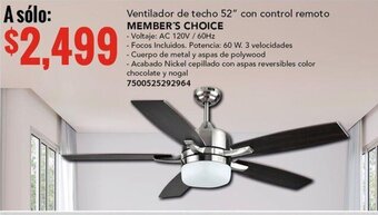 City Club Ventilador de techo 52" con control remoto MEMBER'S CHOICE oferta
