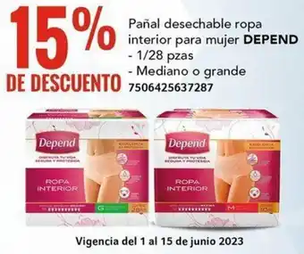 City Club Pañal desechable ropa interior para mujer DEPEND 1/28pzas oferta