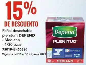 City Club Pañal desechable plenitum DEPEND - 1/30 pzas oferta