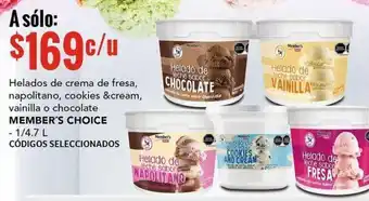 City Club Helados de crema de fresa, napolitano, cookies &cream, vainilla o chocolate MEMBER'S CHOICE 1/4,7L oferta
