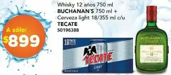 City Club Whisky 12 años 750 ml BUCHANAN'S 750 ml + Cerveza light 18/355 ml c/u TECATE oferta
