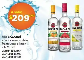 Ron BACARDÍ - Sabor mango chile, frambuesa o limón 1/750ml