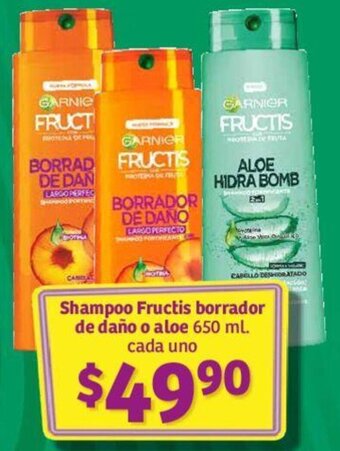 Soriana Híper Shampoo Fructis borrador de daño o aloe 650 ml. cada uno oferta