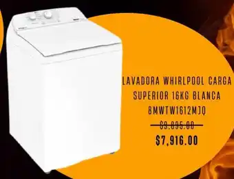 LAVADORA WHIRLPOOL CARGA SUPERIOR 16KG BLANCA 8MWTW1612MJQ