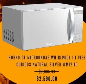 Chedraui HORNO DE MICROONDAS WHIRLPOOL 1.1 PIES CÚBICOS NATURAL SILVER WM1211D oferta