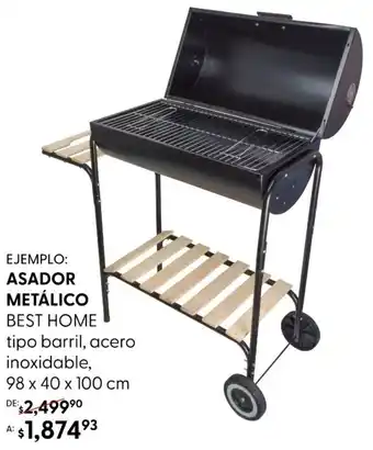 ASADOR METÁLICO BEST HOME tipo barril, acero inoxidable,