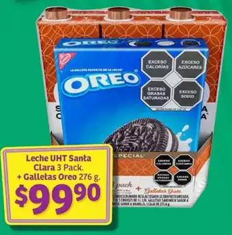 Soriana Mercado Leche UHT Santa Clara 3 Pack. + Galletas Oreo 276 g. oferta