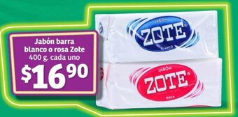 Soriana Mercado Jabón barra blanco o rosa Zote 400 g. cada uno oferta
