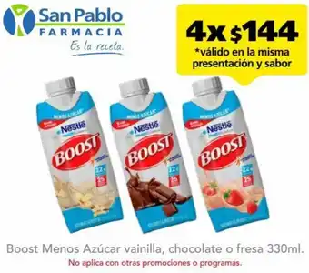 Farmacia San Pablo Boost Menos Azúcar vainilla, chocolate o fresa 330ml oferta