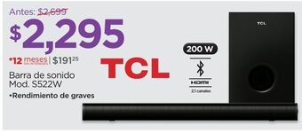 Chedraui Barra de sonido tcl 2.1 canales 200 w bluetooth 5.1 s522w oferta