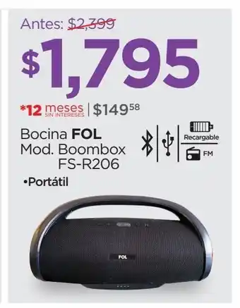 Chedraui Bocina portátil fol boombox fs-r206 oferta