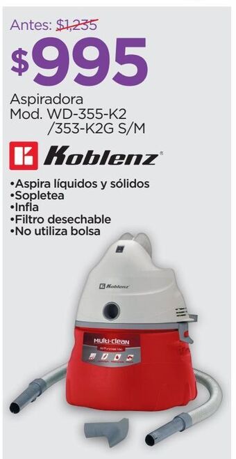 Chedraui Koblenz aspiradora mod. wd-355-k2 /353-k2g s/m oferta