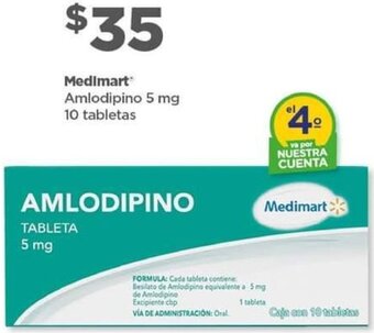 Bodega Aurrerá Medimart Amlodipino 5 mg 10 tabletas oferta