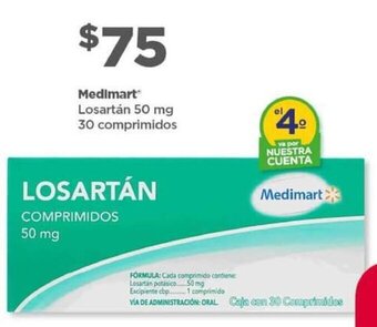 Bodega Aurrerá Medimart Losartán 50 mg 30 comprimidos oferta