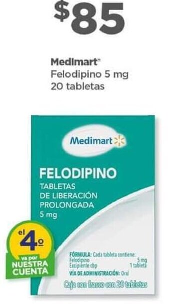 Bodega Aurrerá Medimart Felodipino 5 mg 20 tabletas oferta