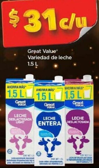 Bodega Aurrerá Great Value* Variedad de leche 1.5 L oferta