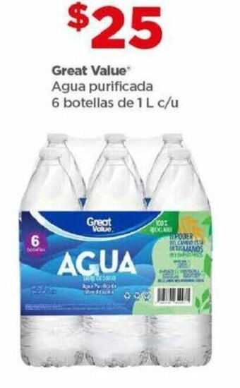 Bodega Aurrerá Great Value Agua purificada 6 botellas de 1 L c/u oferta