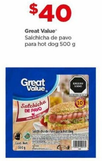 Bodega Aurrerá Great Value Salchicha de pavo para hot dog 500 g oferta