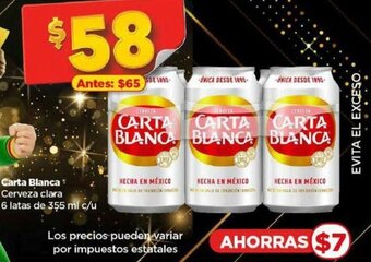 Bodega Aurrerá Carta Blanca Cerveza clara 6 latas de 355 ml c/u oferta