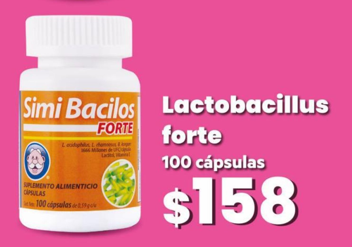 Simi Bacilos forte 100 cápsulas oferta en Farmacias Similares