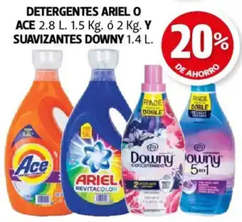 Farmacias Guadalajara DETERGENTES ARIEL O ACE 2.8 L. 1.5 Kg. ó 2 Kg. Y SUAVIZANTES DOWNY 1.4 L. oferta