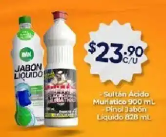 Farmacias Guadalajara Sultán Ácido Munatico 900 mL - Pinol Jabón Liquido 828 mL oferta