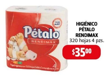 Farmacias Guadalajara HIGIÉNICO PÉTALO RENDIMAX 320 hojas 4 pzs. oferta