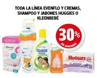 Farmacias Guadalajara TODA LA LÍNEA EVENFLO Y CREMAS, SHAMPOO Y JABONES HUGGIES O KLEENBEBÉ oferta