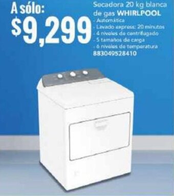 City Club Secadora 20 kg blanca de gas WHIRLPOOL oferta