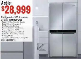 City Club Refrigerador SBS 4 puertas 21 pies WHIRLPOOL oferta