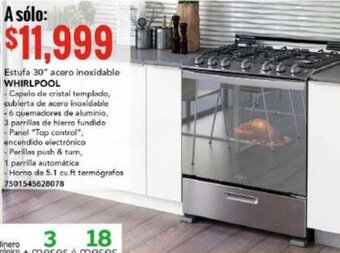 Estufa 30" acero inoxidable WHIRLPOOL