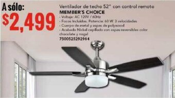 City Club Ventilador de techo 52" con control remoto MEMBER'S CHOICE oferta