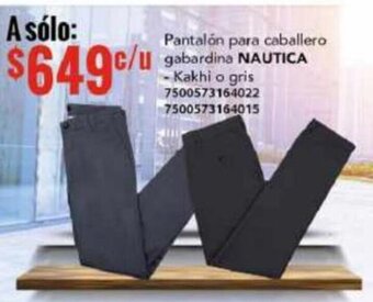 City Club Pantalón para caballero gabardina NAUTICA - Kakhi o gris 7500573164022 7500573164015 oferta