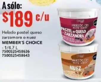 Helado pastel queso zarzamora o nuez MEMBER'S CHOICE 1/4,7L