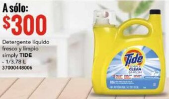 City Club Detergente líquido fresco y limpio simply TIDE 1/3.78L oferta