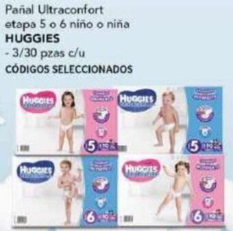 Pañal Ultraconfort etapa 5 o 6 niño o niña HUGGIES - 3/30 pzas c/u