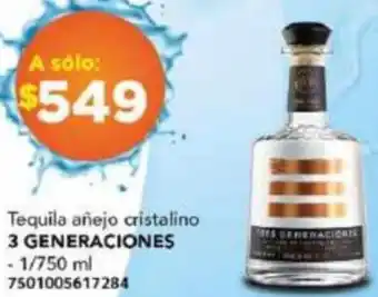 Tequila añejo cristalino 3 GENERACIONES 1/750ML