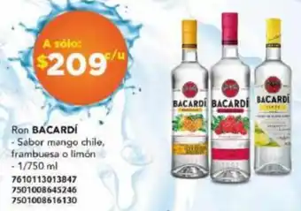 City Club Ron BACARDI - Sabor mango chile, frambuesa o limón -1/750 ml oferta