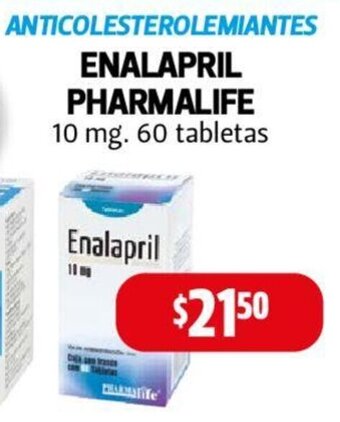 Farmacias Guadalajara ANTICOLESTEROLEMIANTES ENALAPRIL PHARMALIFE 10 mg. 60 tabletas oferta