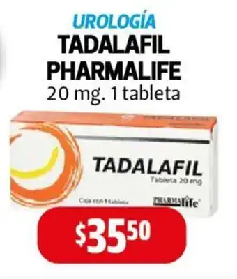 Farmacias Guadalajara UROLOGÍA TADALAFIL PHARMALIFE 20 mg. 1 tableta oferta