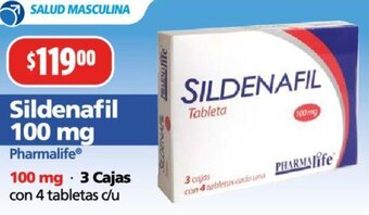 Farmacias Guadalajara SILDENAFIL 100 mg 3 Cajas con 4 tabletas c/u oferta