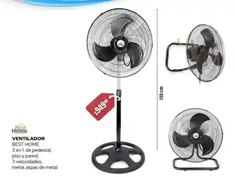 Woolworth VENTILADOR BEST HOME 3 en 1, de pedestal, piso y pared, 3 velocidades, metal, aspas de metal oferta