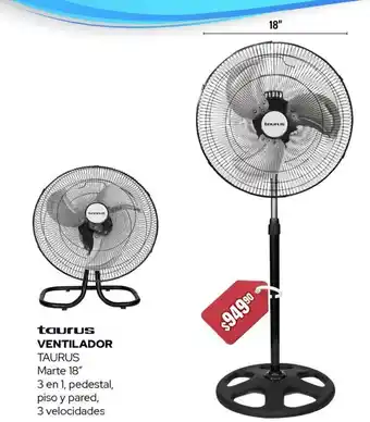 Woolworth VENTILADOR TAURUS Marte 18" 3 en 1, pedestal, piso y pared, 3 velocidades oferta