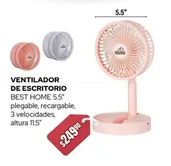 Woolworth VENTILADOR DE ESCRITORIO BEST HOME 5.5" plegable, recargable, 3 velocidades, altura 11.5" oferta