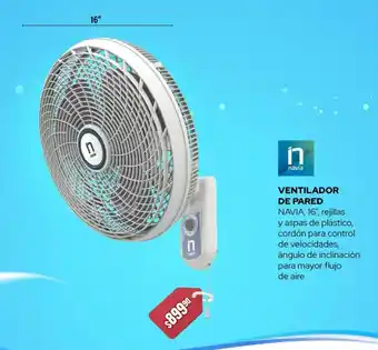 VENTILADOR DE PARED NAVIA, 16", rejillas y aspas de plástico,