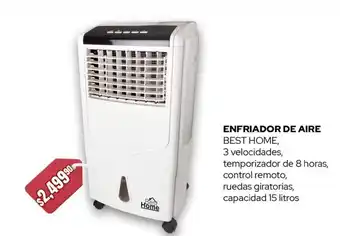 Woolworth ENFRIADOR DE AIRE BEST HOME, 3 velocidades, temporizador de 8 horas, control remoto, ruedas giratorias, capacidad 15 litros oferta