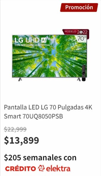 Elektra Pantalla LED LG 70 Pulgadas 4K Smart 70UQ8050PSB oferta