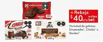 Walmart Variedad de galletas Emperador, Chokis' o Quaker oferta