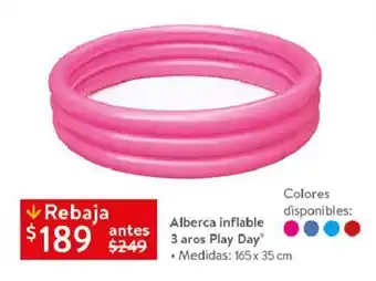 Walmart Alberca inflable 3 aros Play Day® • Medidas: 165 x 35 cm oferta