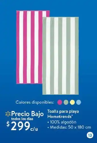 Toalla para playa Hometrends • 100% algodón • Medidas: 50 x 180 cm